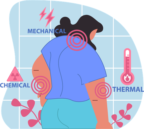 Woman having  Pain perception and sensory signals  Illustration