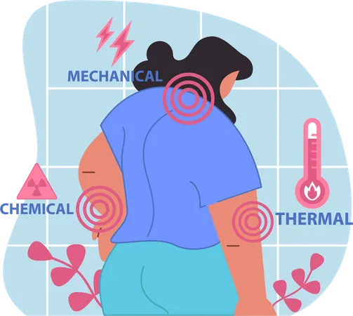 Woman having  Pain perception and sensory signals  Illustration