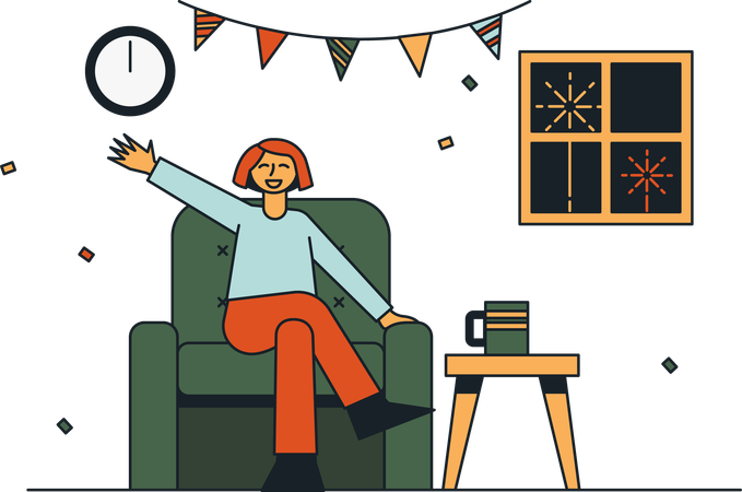 Woman Having Party at Home  Illustration