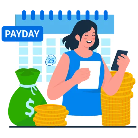 Woman having Payday Joy  Illustration