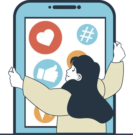 Woman Having Social Media Addiction  Illustration