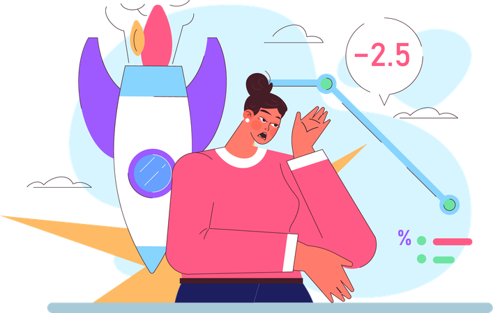 Woman having startup loss  Illustration