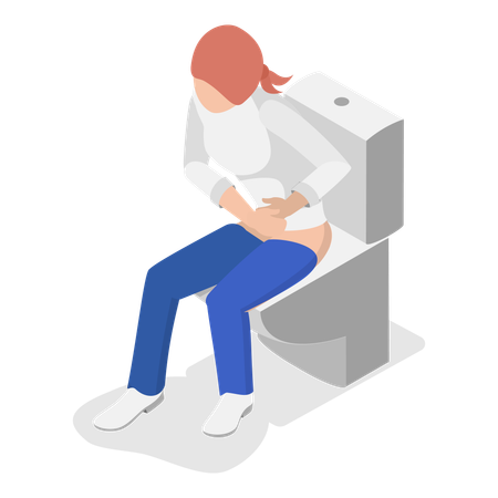 トイレに座りながら腹痛を訴える女性  イラスト