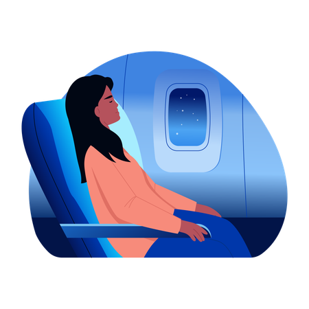 旅行睡眠をとる女性  イラスト