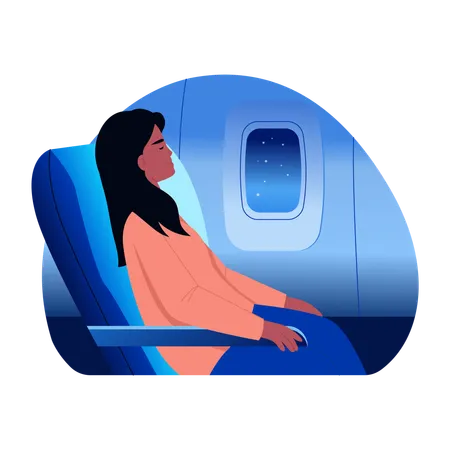 旅行睡眠をとる女性  イラスト