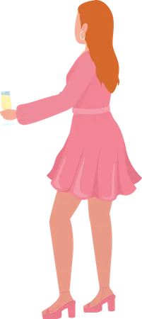 Stylish Lady In Pink Dress Semi Flat Color Vector Character Editable Figure Full Body Person On White Party Guest Raises Toast Simple Cartoon Style Illustration For Web Graphic Design And Animation Illustration