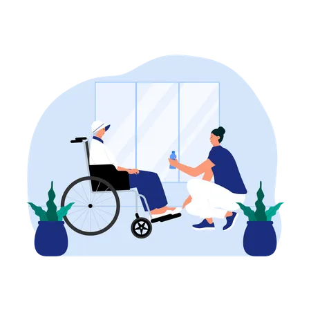 Woman helping aged person  Illustration