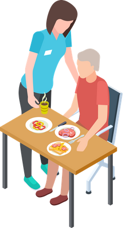 Woman helping aged person Illustration