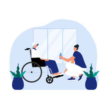 Woman helping aged person  Illustration