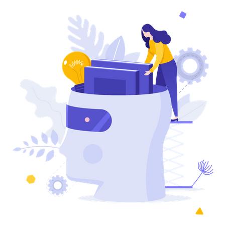 Woman helping in machine learning Illustration