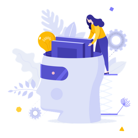 Woman helping in machine learning  Illustration