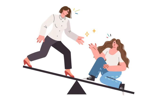 Woman helps friend get up after fall showing empathy and sympathy for colleague in trouble  Illustration