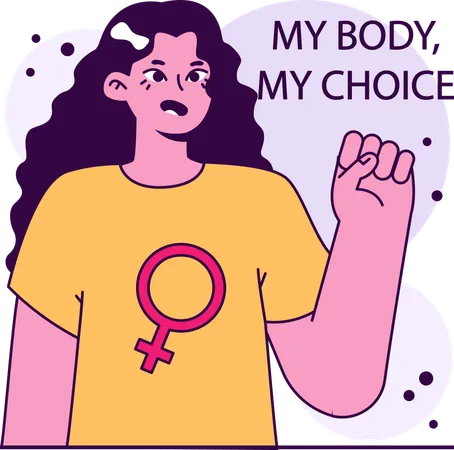 Woman heralds importance of reproductive rights voicing My Body  イラスト