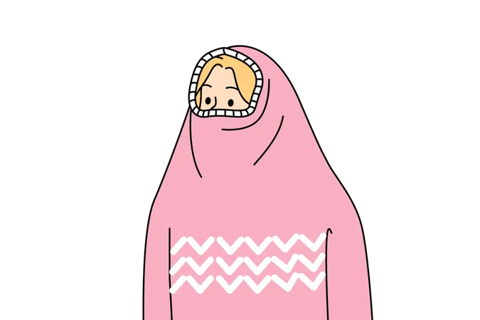 Woman Hides Face Under Sweater To Keep Warm In Cold Winter Weather And Not Get Flu Shy Girl With Sweater Pulled Over Head Experiences Social Phobia Caused By Psychological Trauma イラスト