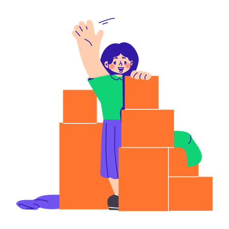 Woman Hiding Behind Boxes  Illustration