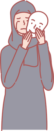 Woman hiding face under face mask  Illustration