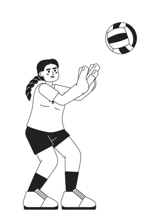 Woman Hitting Ball Monochromatic Flat Vector Character Female Volleyball Player Sport Playing Game Editable Thin Line Full Body Person On White Simple Bw Cartoon Spot Image For Web Graphic Design Illustration