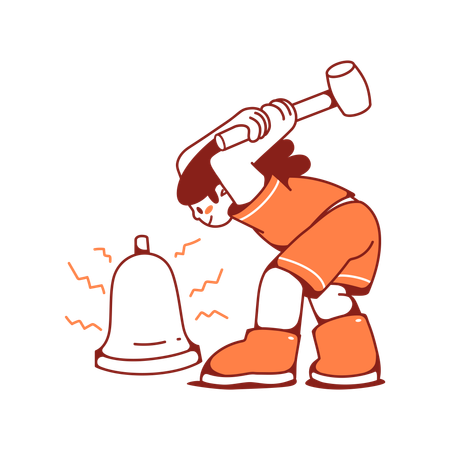 Woman hitting bell with hammer  Illustration