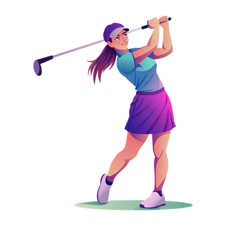 Woman hitting golf strike  Illustration