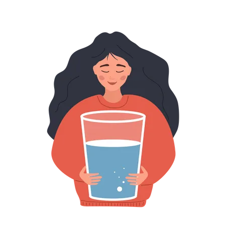 Water Balance Thirsty Woman Hold Large Glass Of Clean Water Morning Routine Useful Habit Diet And Healthy Lifestyle Maintaining Daily Rate In Body Vector Illustration In Flat Cartoon Style Illustration