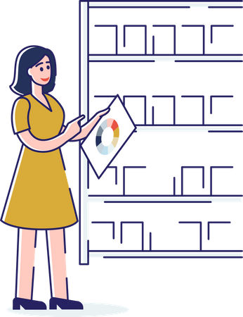 Woman hold paint palette choosing color  Illustration