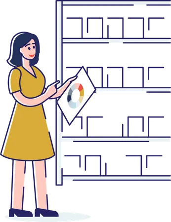 Woman hold paint palette choosing color  Illustration