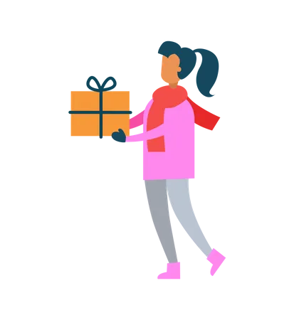 Woman Hold Present Box in Hands  Illustration