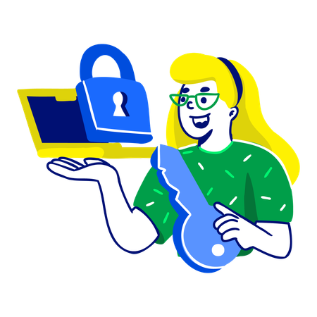 Woman hold Private Key  Illustration