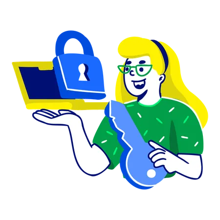 Woman hold Private Key  Illustration