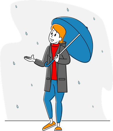 Woman Hold Umbrella Catching Rain Drops Falling from Sky  Illustration