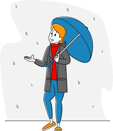 Woman Hold Umbrella Catching Rain Drops Falling from Sky  Illustration