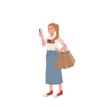 Woman holding a credit card  Illustration