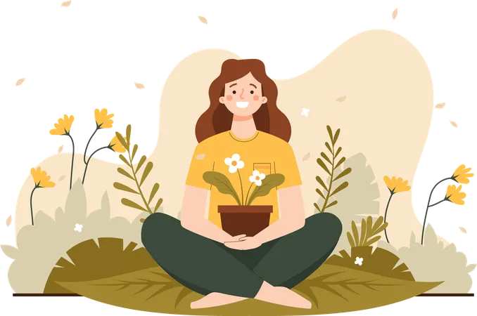 Woman Holding A Flower Pot  Illustration