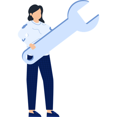 Woman Holding a Large Wrench Repair and Maintenance  Illustration