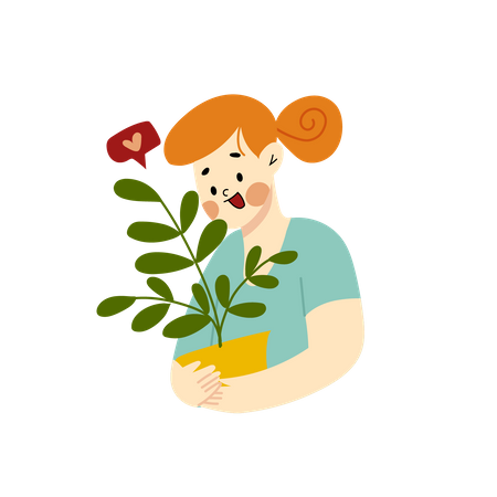 Woman holding a plant  Illustration