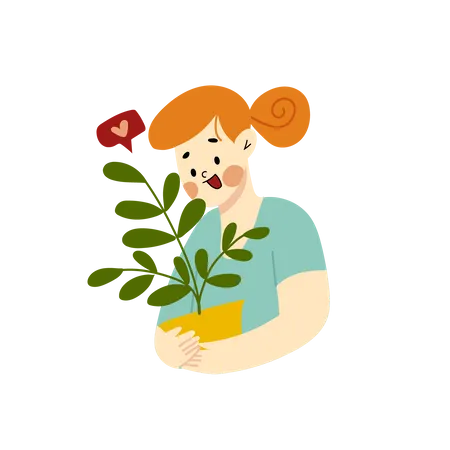 Woman holding a plant  Illustration