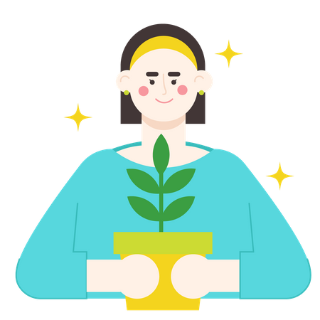 Woman holding a pot of plant  Illustration