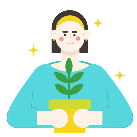 Woman holding a pot of plant  Illustration
