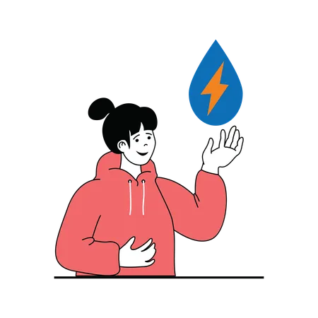 Woman holding a water drop with energy sign in it  イラスト