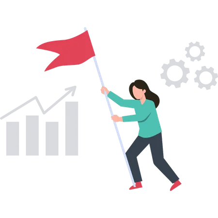 Woman holding achievement flag  Illustration