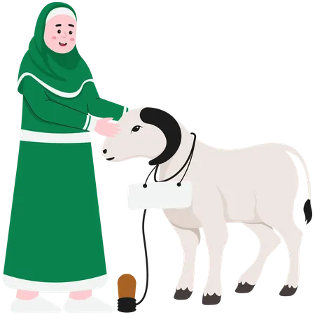 Woman Holding An Animal To Be Sacrificed  Illustration