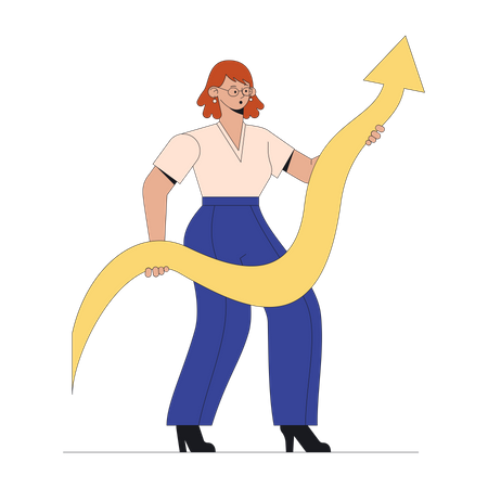 Woman holding asset growth arrow Illustration