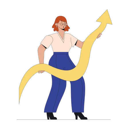 Woman holding asset growth arrow Illustration