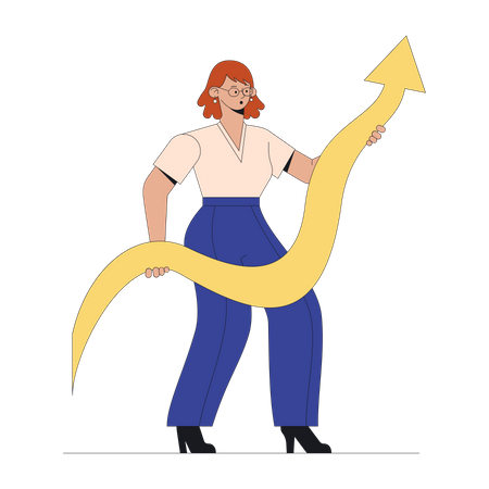 Woman holding asset growth arrow  Illustration