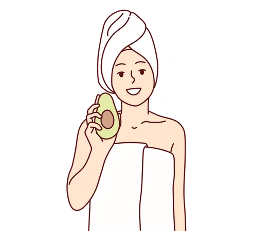 Woman holding avocado  Illustration