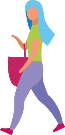 Woman holding bag in hand while walking Illustration