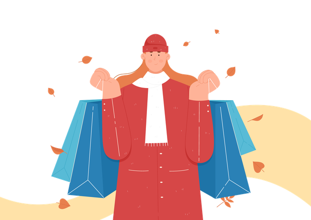 Woman Holding Bags  Illustration