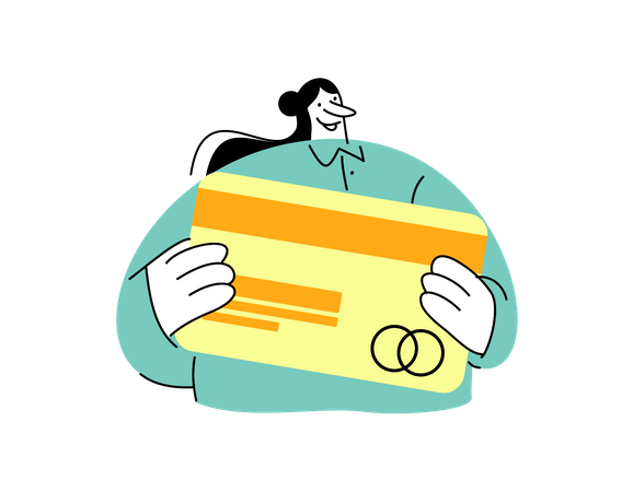 Woman holding bank card  Illustration