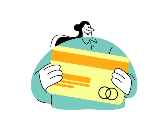 Woman holding bank card  Illustration