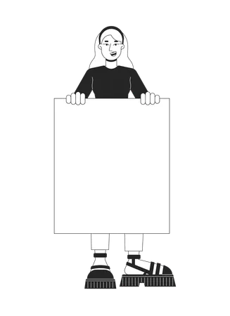 Woman holding banner  Illustration